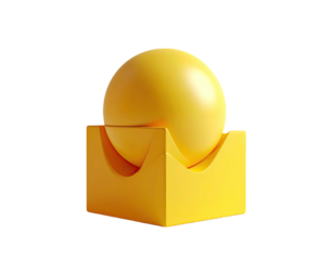 3D render of a smooth yellow sphere perched upon a stylized cuboid support