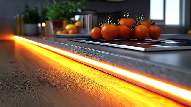 Kitchen counter with tomatoes and orange light. - Powered by Adobe