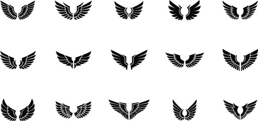 Wing Logo Icons Set &ndash; Black Silhouette Angel and Eagle Wing Designs