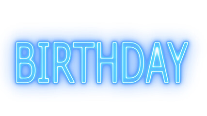 Blue Birthday Neon Badge on Transparent Background.Sign for Party Invitations, Event Graphics and Celebration Branding