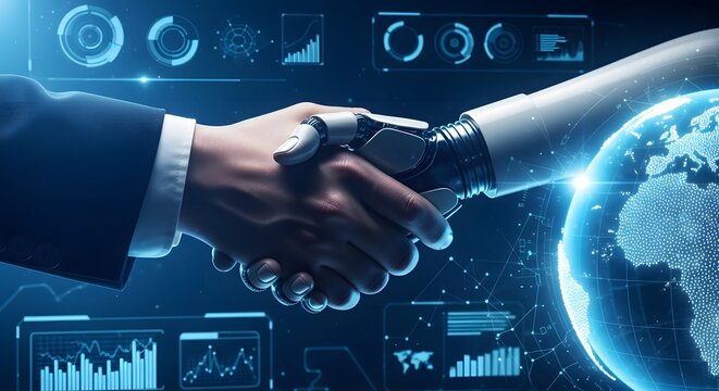 Human and robot handshake technology collaboration and future of business