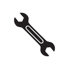 Illustration of a black wrench tool on a white background with a simple and clean design style
