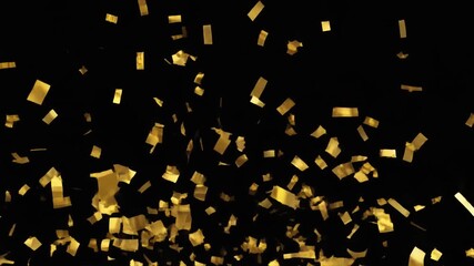 Golden confetti falling against a black background, celebrating a special event with a festive and luxurious feel