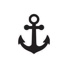 A simple black anchor symbol on a white background in a minimalist style graphic design image style