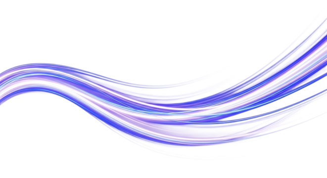 Abstract wavy light streaks in shades of purple and white on a black background design element