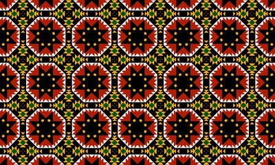 Seamless geometric pattern background design with tribal motifs and african style textile print