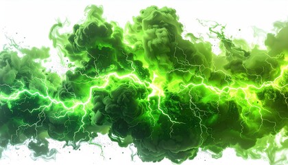 Green, electrifying smoke trails across a white void