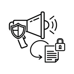 Data protection and privacy announcement with megaphone, shield, document