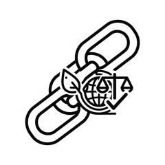 Sustainable supply chain icon, global ethics, environment, isolated on white