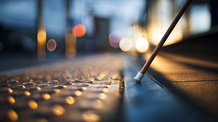 Experiencing the world with a cane, navigating city streets with resilience and grace, a story of independence and urban exploration, focus on accessibility