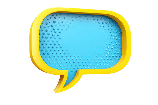 3D speech bubble, yellow outline, light blue interior