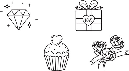 Brilliant diamond doodle line art design element for love celebration decoration