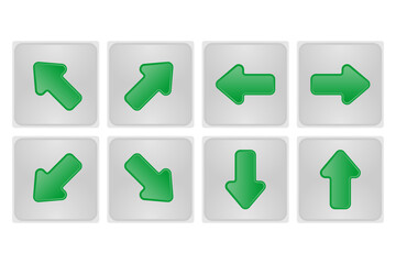 Navigation Arrow Button Set Green Glossy UI Icons in Square Shape Vector EPS Isolated for App Menu Map Direction and Digital Interface