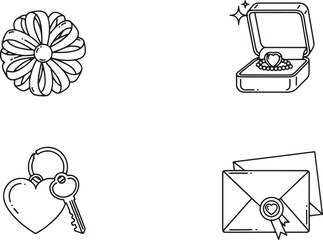 Gifts line icons flower jewelry keychain letter envelope proposing design element