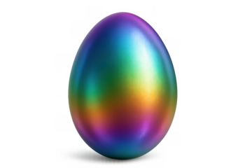 Rainbow metallic egg glowing with vibrant gradient colors, shiny easter symbol isolated on transparent background