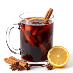 Mulled wine with cloves and orange white background.
