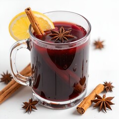 Mulled wine with cloves and orange white background.
