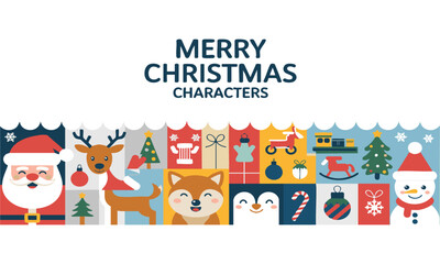 Fototapeta premium Festive Christmas Animal Characters With Santa Vector illustration, easily editable. 