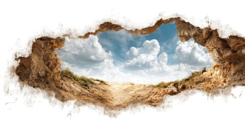 Cave-like opening revealing a desert landscape
