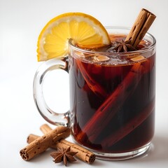 Mulled wine with cloves and orange white background.
