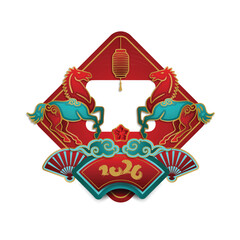 2026 Lunar new year horse chinese zodiac and spring festival vector