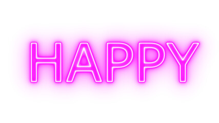 Magenta Happy Neon Sign on Transparent.Neon Text for Celebrations, Social Posts and Invitations