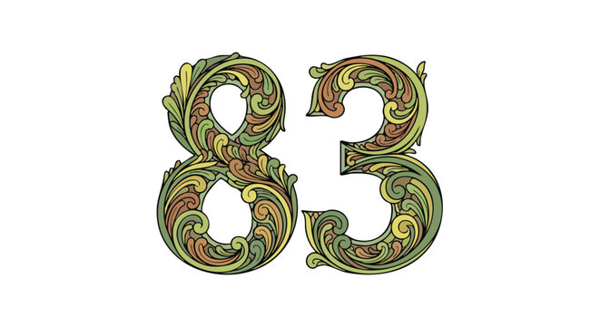 Ornate Floral Number Eighty-Three Decorative Design for Celebrations and Events Invitations or Announcements