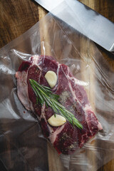 Beef steak in a vacuum bag. Sous-vide