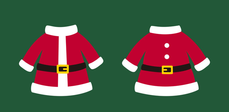 Cute red Santa coat flat vector set.
Santa Claus Costume isolated on transparent background.
Traditional santa claus clothes vector. 