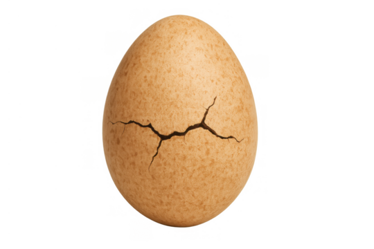 Brown eggshell cracking, showing fragility and new life potential, ready for hatching or breaking, transparent background
