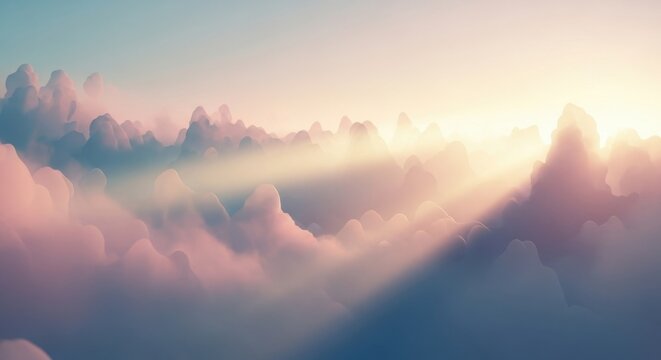 Serene sunrise illuminating a sky filled with colorful, fluffy clouds creating a peaceful and