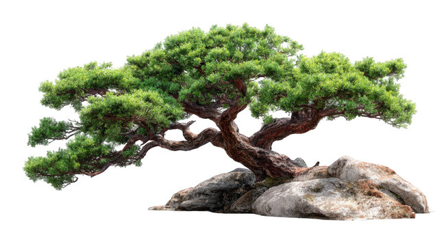 Bonsai tree on rocks, detailed