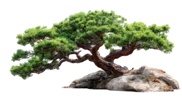 Bonsai tree on rocks, detailed