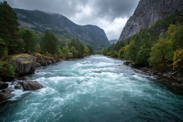 Fast-flowing river in a mountain valley