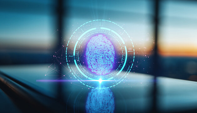 Modern fingerprint scan with digital connection for advanced security, biometric access and personal identity verification in a connected world - Powered by Adobe