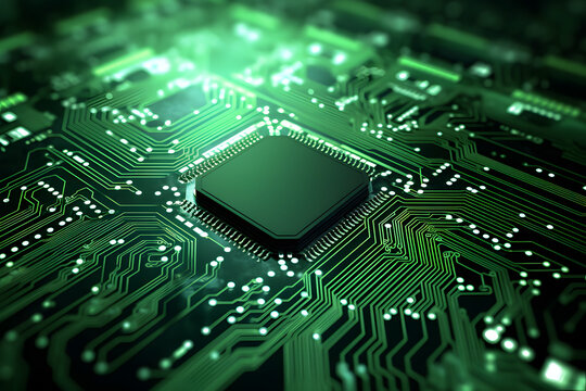 Central processing unit on circuit board with skyscrapers. Big data processing in city. Digital technology concept footage.
