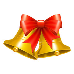 Golden bell with ribbon bow realistic vector illustration