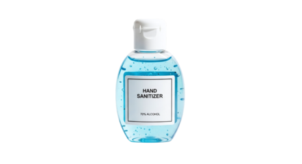 Small bottle of hand sanitizer, emphasizing hygiene and protection against germs and bacteria in daily life