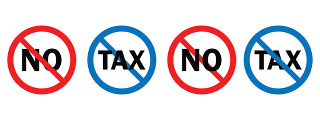 No Tax & Duty-Free Icon Set – Tax-Free, Tax Boycott, and Prohibited Signs, Vector Concept for Promotion and Illustration