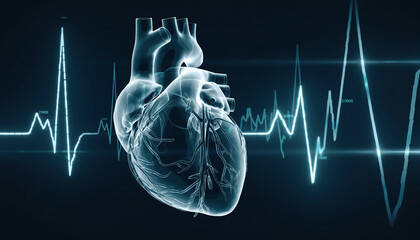 Digital heart visualization with pulse data for medical research and modern healthcare technology, showcasing innovation in cardiology and health monitoring systems