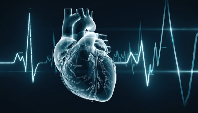 Digital heart visualization with pulse data for medical research and modern healthcare technology, showcasing innovation in cardiology and health monitoring systems - Powered by Adobe