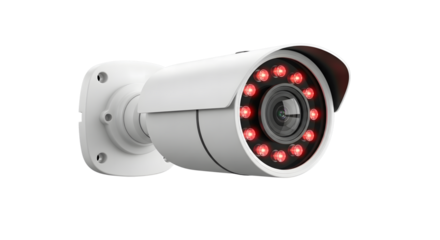White bullet security camera with red infrared night vision leds