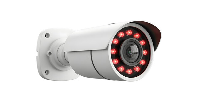 White bullet security camera with red infrared night vision leds