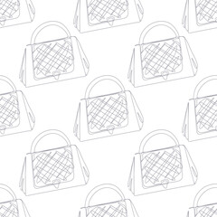 Outline shoulder bag with handles seamless pattern. Simple outline luxury shoulder bag background pattern.