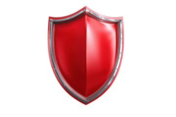 Red shield on black background