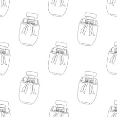 Outline perfume bottle seamless pattern. Hand drawn Fashion wallpaper, beauty background, fabric, textile, print, wrapping paper or package design. Editable Color.