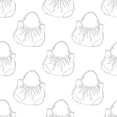 Outline shoulder bag with handles seamless pattern. Simple outline luxury shoulder bag background pattern.