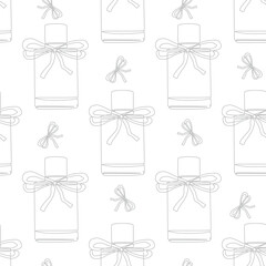 Outline perfume bottle seamless pattern. Hand drawn Fashion wallpaper, beauty background, fabric, textile, print, wrapping paper or package design. Editable Color.