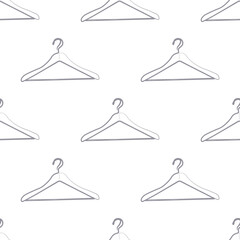 Outline Clothes Hangers with handles seamless pattern. Simple outline thread and needle background pattern.
