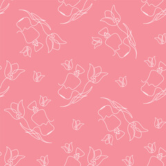 Outline perfume bottle with flower seamless pattern. Hand drawn Fashion wallpaper, beauty background, fabric, textile, print, wrapping paper or package design. Editable Color.